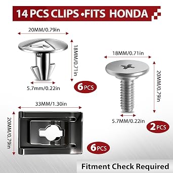 14PCS Engine Splash Shield/Skid Plate Screws, Bolts & Clips for Honda Accord 2014-2020, CRV 2017-2020, Civic 2017-2020, Acura ILX & RLX, Lower Engine Cover/Undercarriage Fasteners