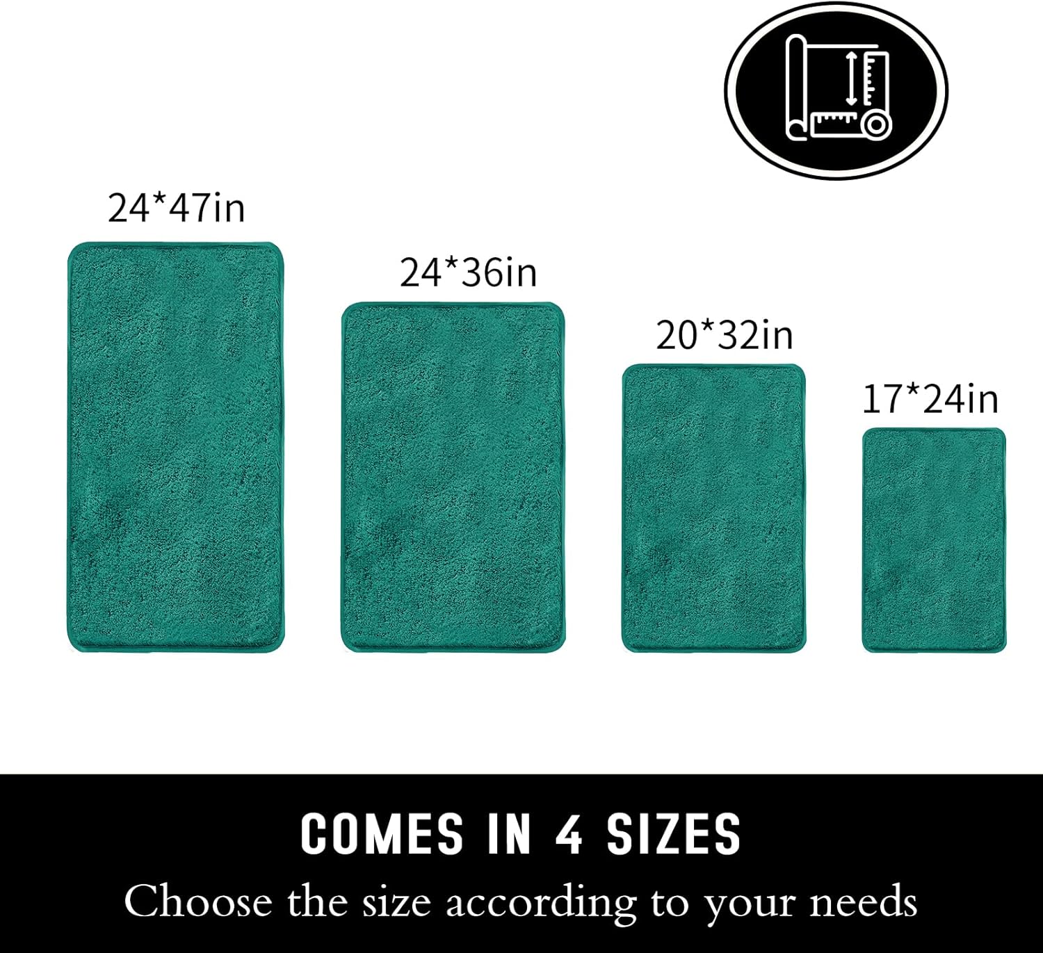 Microfiber Bathroom Rug 16x24, Extra Soft Shaggy Bathroom Mat Non-Slip Water Absorbent Washable Bath Rug, Turquoise - Image 2