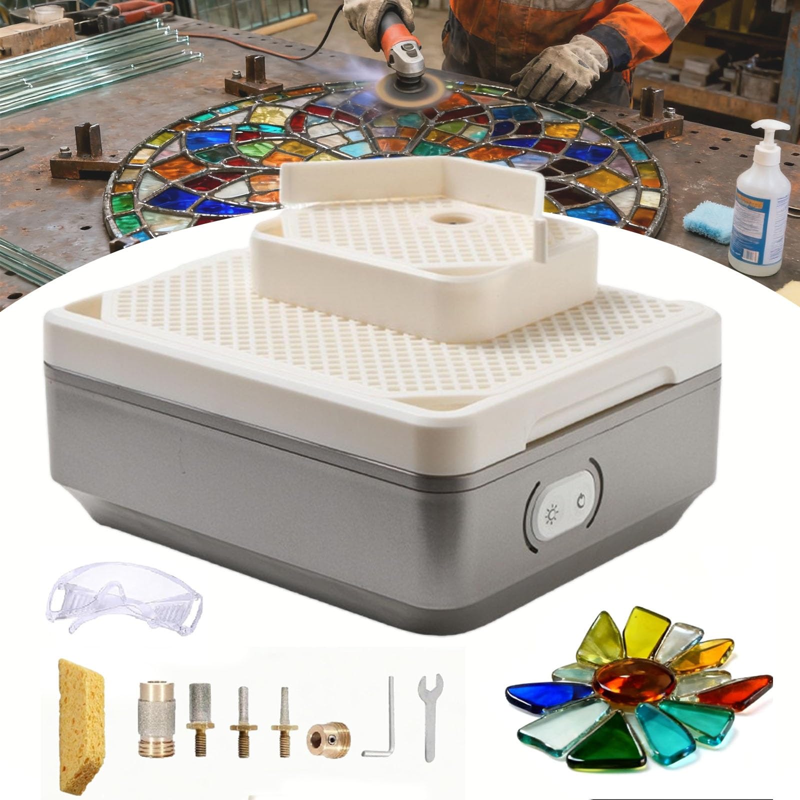 Przenośna szlifierka do szkła ceramicznego 150W, dwuwarstwowa szlifierka do witraży z 4 końcówkami szlifierskimi, do biżuterii i dekoracji domu