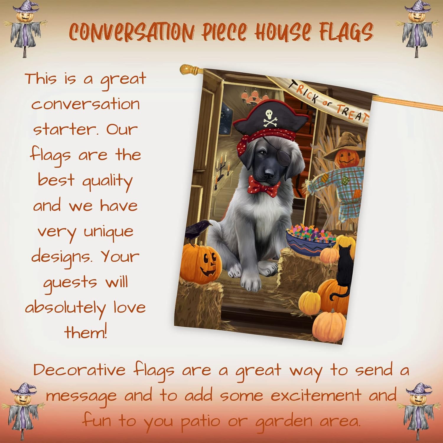 Doggie of The Day Anatolian Shepherd Dog House Flag - Enter at Your Own Risk Trick or Treat - Outdoor Double Sided Pet Home Garden Decor 28"w x 40"h, HFLG51110