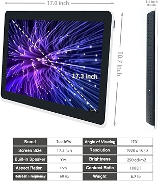 17.3 inch Touch Screen All-in-One Industrial PC, Intel i7, 8GB RAM, 256G SSD, 16:9 FHD 1080P, Windows 10, Smart Board for Classroom, Meeting & Game, USB, VGA & HD-MI Monitor