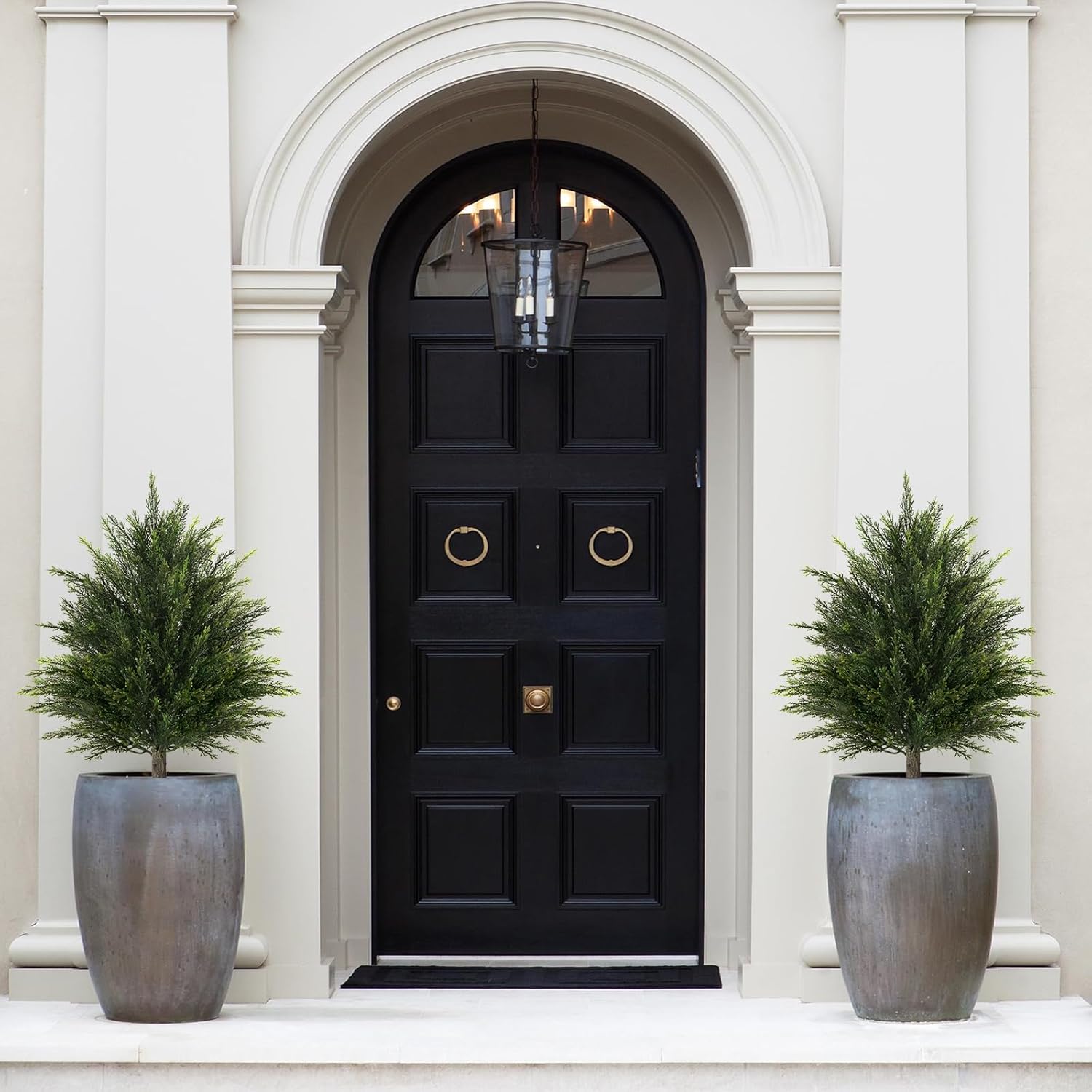 Mavis's Diary 2ft Tall 2 Set Artificial Cypress Topiary Tree, Outdoor Fake Boxwood Cedar Tree with Spike, Indoor Realistic Faux Bushes Plants for Home Living Room Outside Front Porch Decor (26)