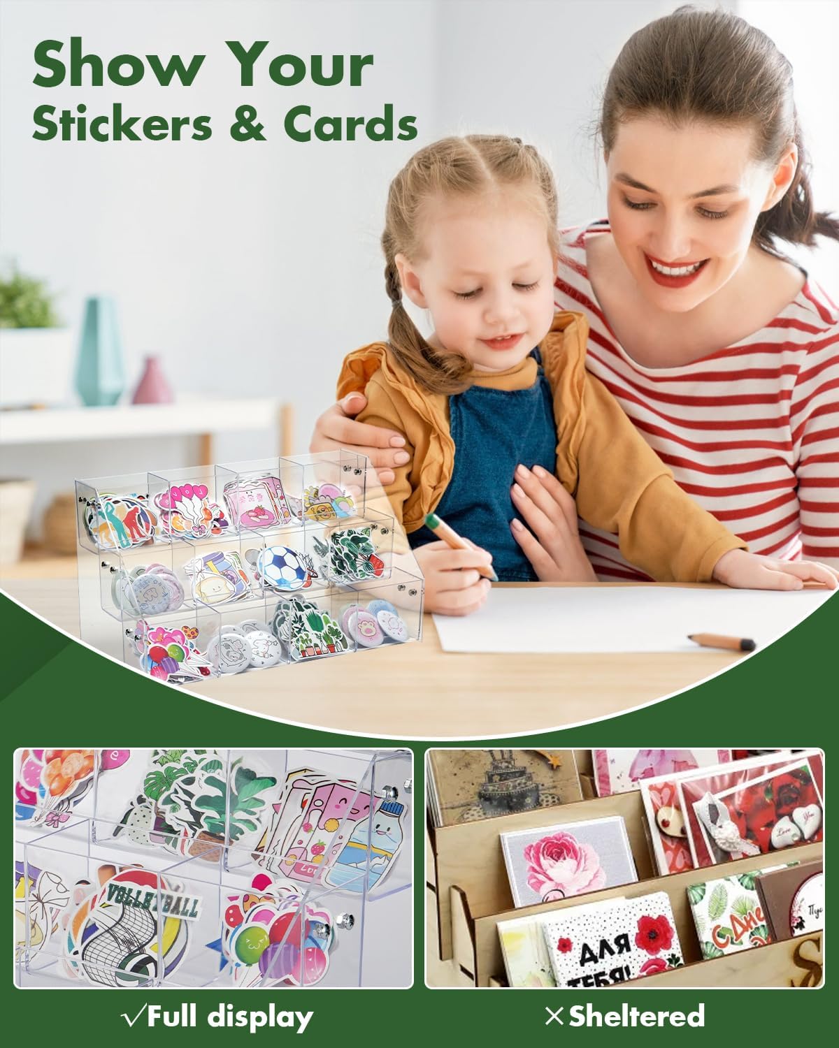 UCEC Clear Acrylic Sticker Display Stand, 3-Tier 12 Pockets Acrylic Card Display & Sticker Organizer, Essential Portable Organizer for On-the-Go Professionals, Tradeshows, Retail, and Supplier Events