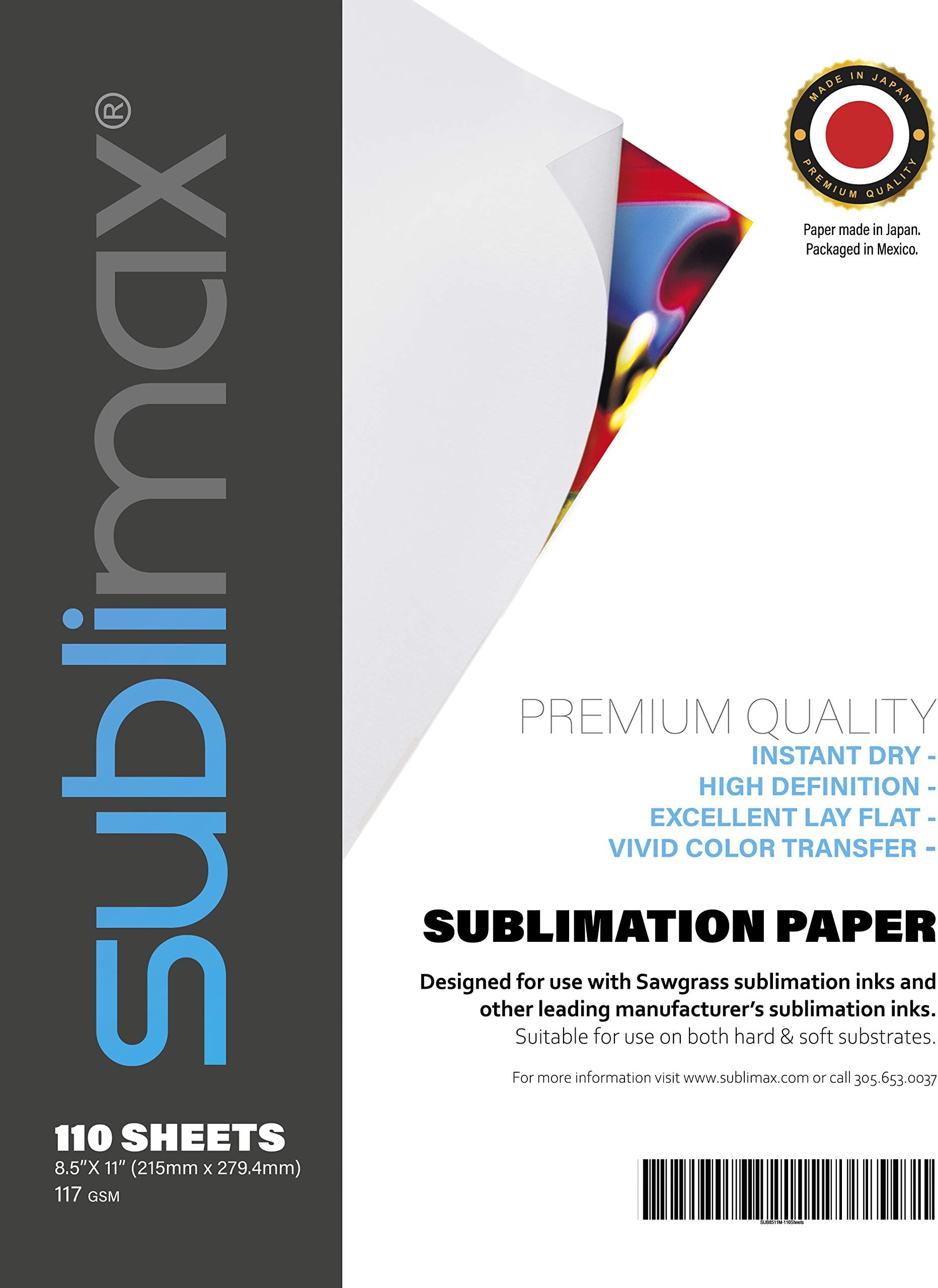 Sublimax - Sublimation Paper Compatible with Epson Sublimation Printer- Letter Size 8.5 x 11 - Pack of 110 Sheets - Fast Dry- This Sublimation Paper is Amazing!