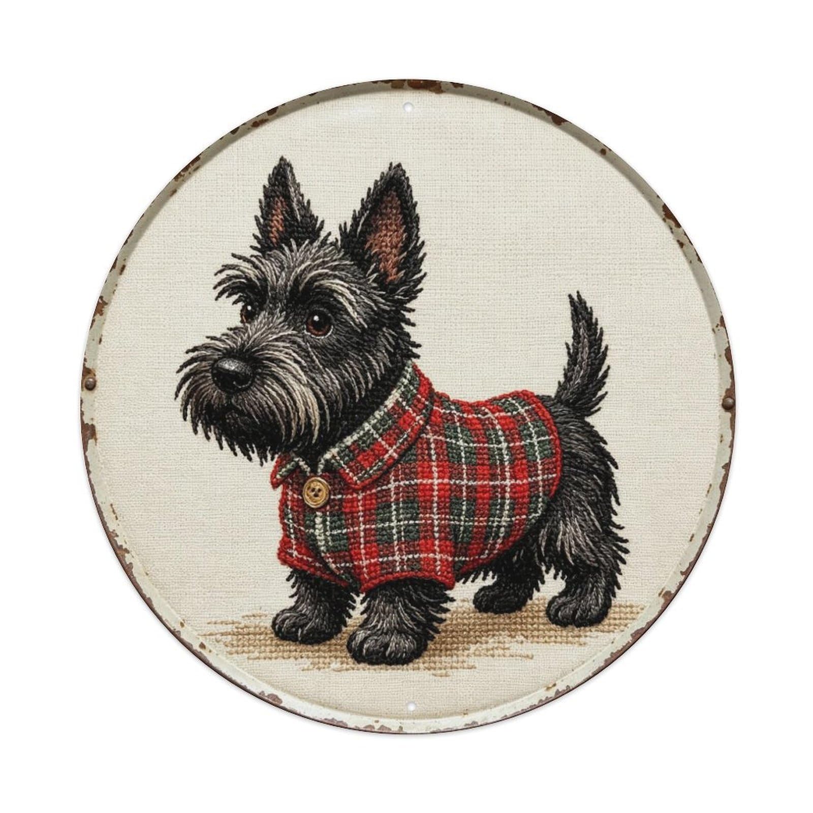Scottish Terrier Dog Embroidery Metal Tin Sign Plaque