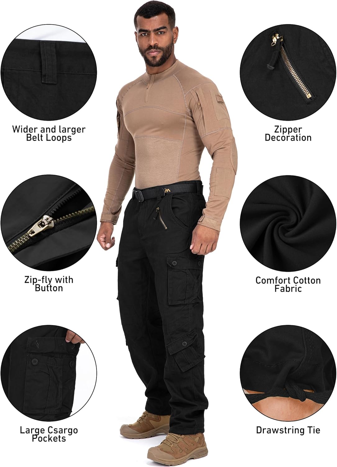 Mens Cargo Pants for Men Casual Military Tactical Rip Stop Work Cotton Pants 8 Pockets - Image 2