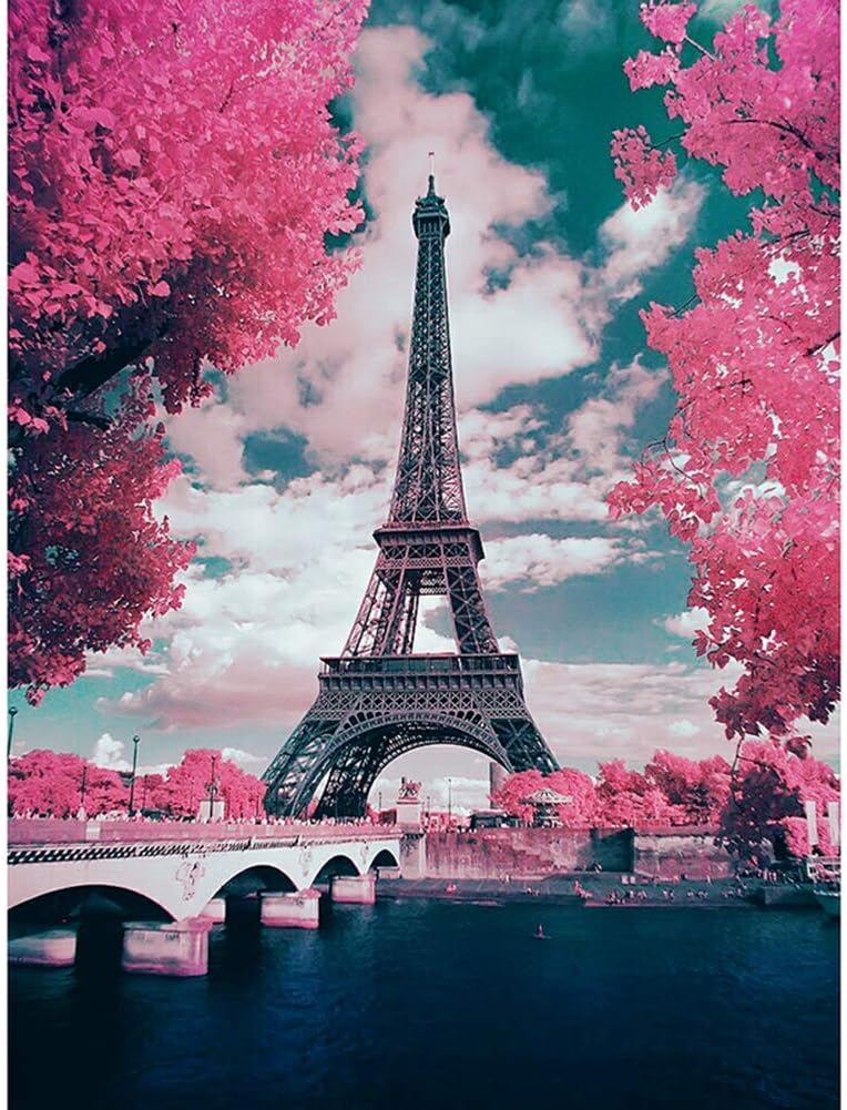 UM UPMALL 5D Diamond Art Painting Kits Round Full Round Drill Gem Art for Home Decor Eiffel Tower 15.7x19.7in