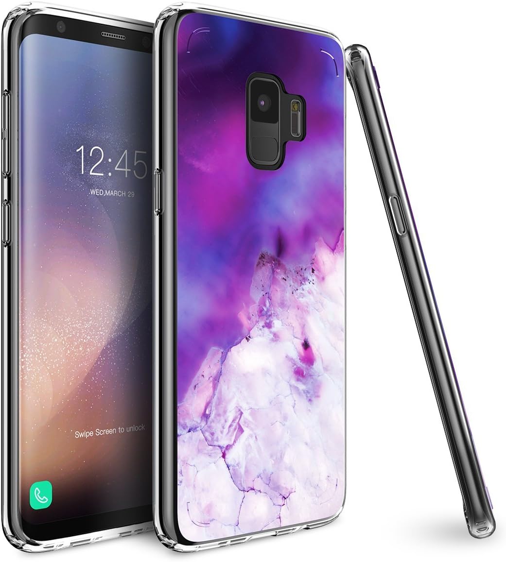 Mueral Compatible/Replacement Protective Case Samsung Galaxy S9 - Purple/Lavender Marble Geode Design