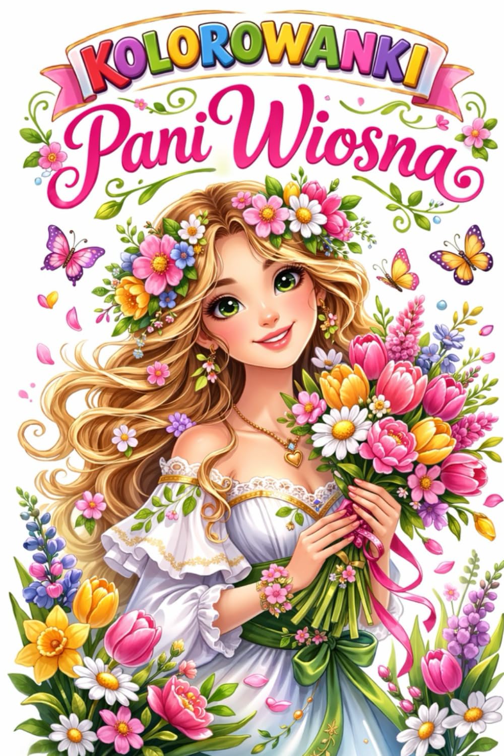 Kolorowanki Pani wiosna: Idzie wiosna idzie będzie pięknie i zielono