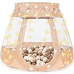 Crayline Pop Up Princess Tent with Star Light, Toys for 1 2 3 Year Old Girl Birthday Gift, Ball Pit for 12-18 Months Baby Girl Gifts Toddler Toys, Easy to Pop Up and Assemble(Brown)