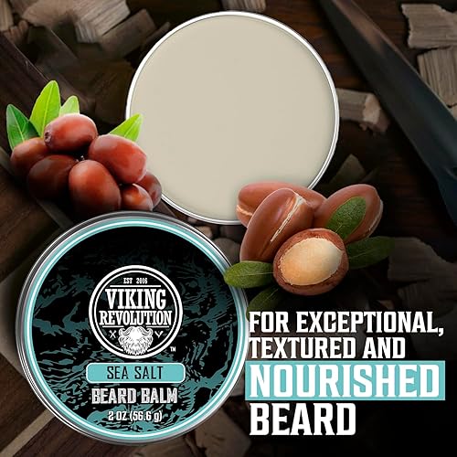 Vista 112 de Viking Revolution Bálsamo para barba de ron de bahía, mantequilla de barba con aceite de argán y aceite de jojoba, suavizante, hidratante y cera