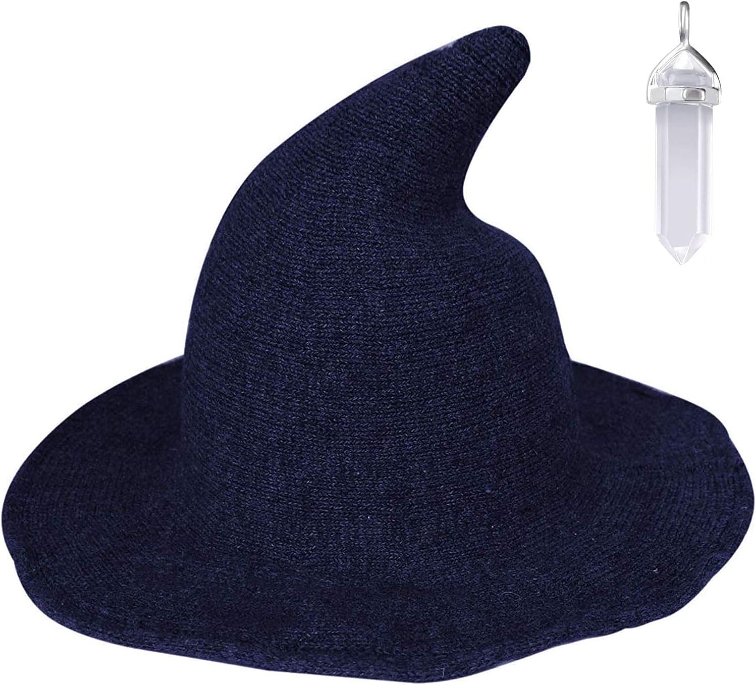 YAMEE Womens Witch Hat Wizard Kinitted-Wool Hats Adult Costume Party Accessory Halloween Masquerade Cosplay Cap (Blue)