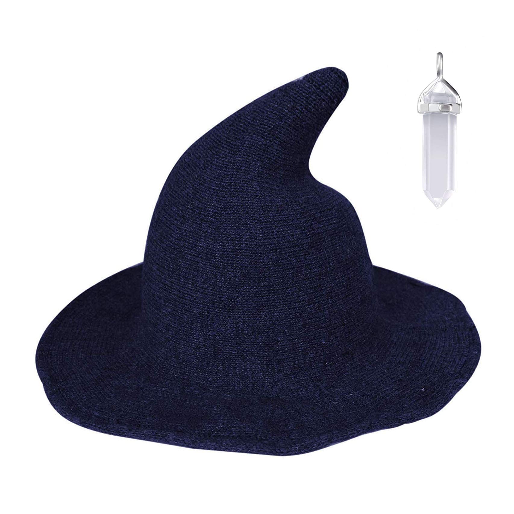 YAMEE Womens Witch Hat Wizard Kinitted-Wool Hats Adult Costume Party Accessory Halloween Masquerade Cosplay Cap (Blue)