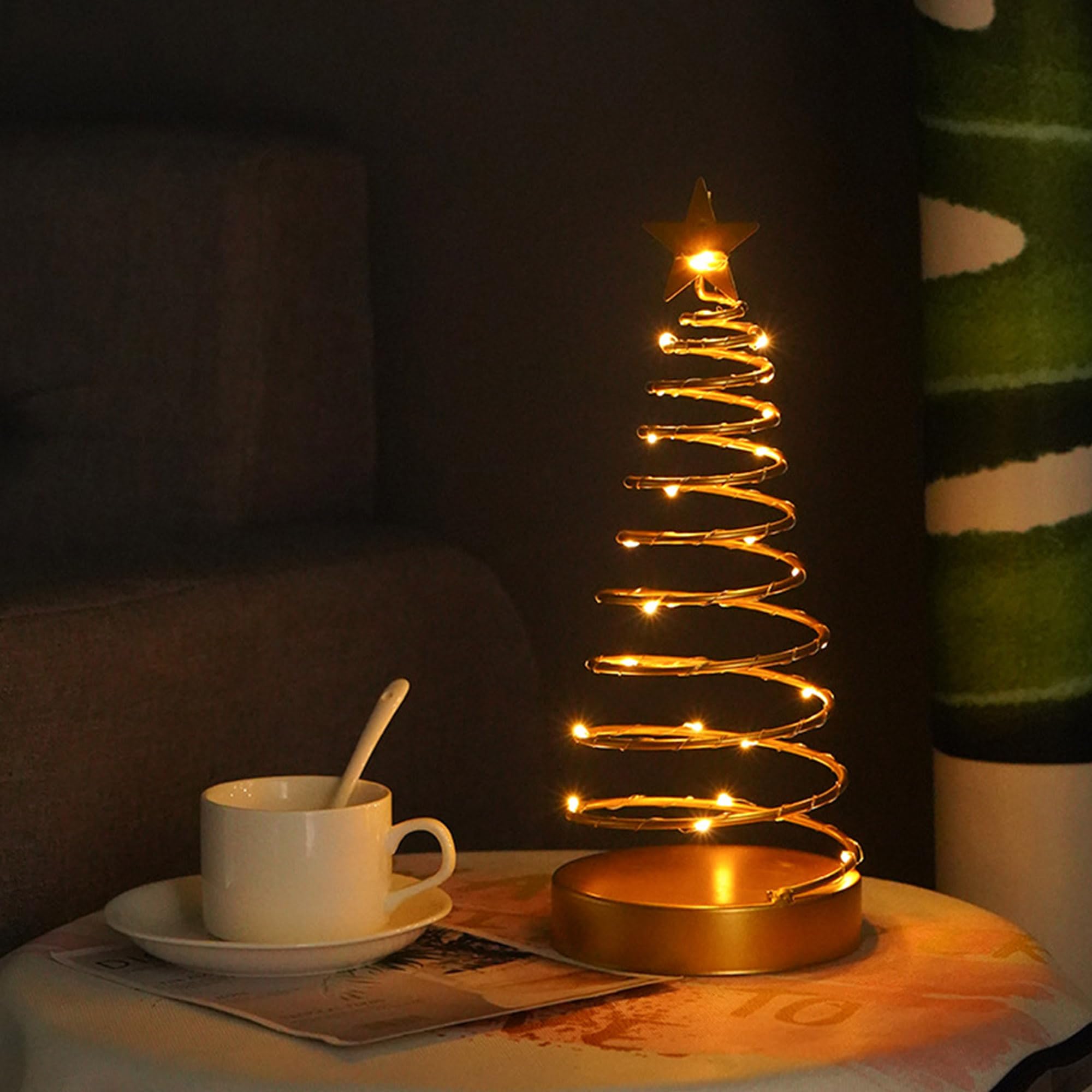 Lampada Da Tavolo Albero Di Natale A LED - Luci A Spirale, Alimentata A Batteria, Per Decorazioni