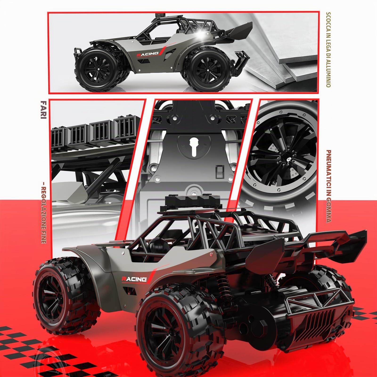 Macchina Telecomandata 2,4GHz Guscio Metallico Auto Telecomandata con Luci Due Batterie di 50 minuti Alta Velocità 20KM / H RC Auto Camion Telecomandato, Regalo Compleanno Natale