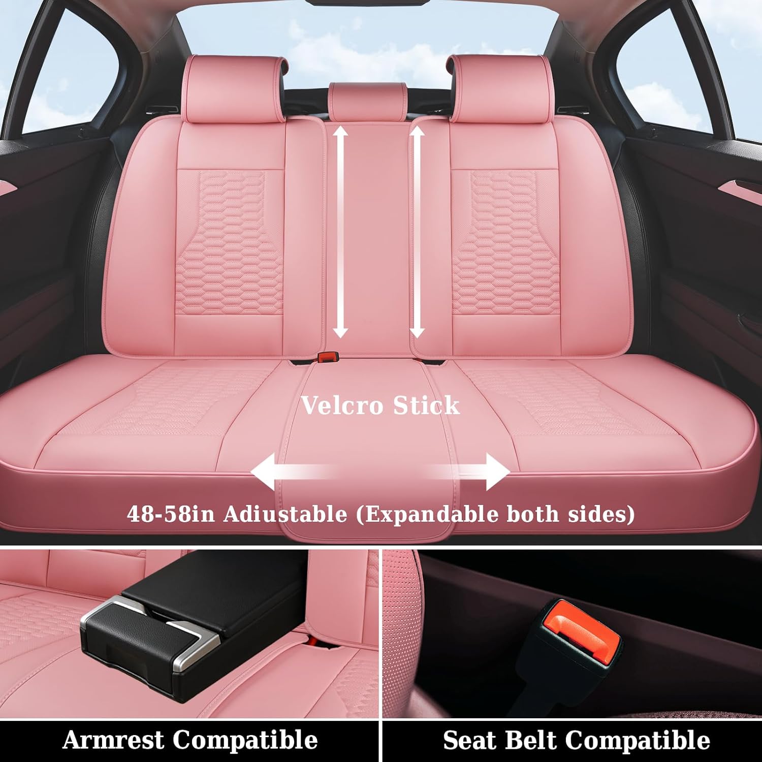 Coverado Car Seat Covers Full Set, 5 Seats Pink Seat Covers for Cars, Nappa Leather Waterproof Car Seat Covers Automotive Seat Covers Interior Accessories Universal Fit Most Cars