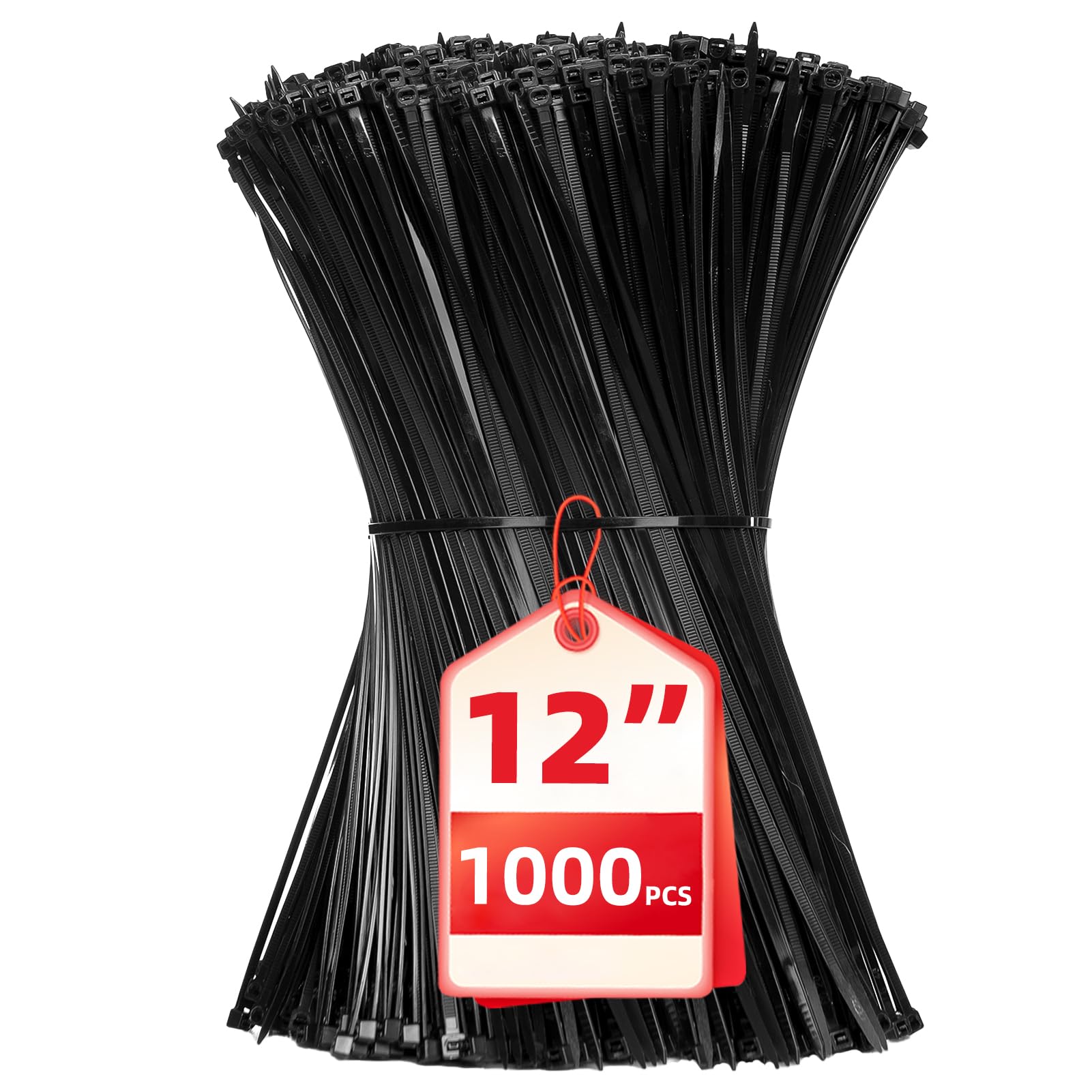 Zip Ties 12 inch, 1000 Pack Black Zip Ties, Self-Locking Nylon Cable Ties with 50 lb Tensile Strength,Wire Ties for indoor and outdoor use.