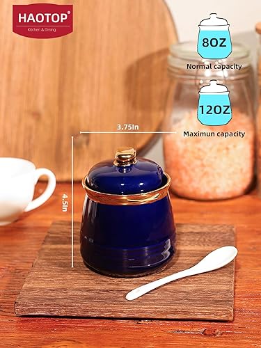 Miniatura 2 de HAOTOP Azucarero de 12 onzas con tapa y cuchara, recipiente de cerámica simple para azúcar, dispensador de azúcar, accesorios de barra de café,