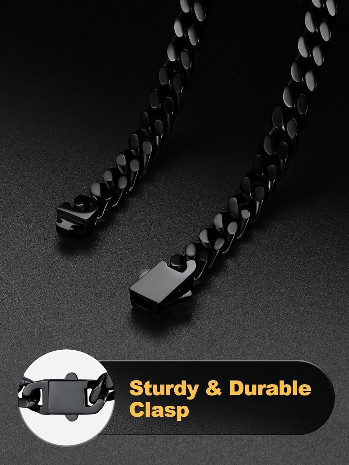 U7 Stainless Steel Chain Necklace for Men, Silver/Black/Gold Plated Cuban Link Chain, Thick Hip Hop Curb Chain Choker Jewelry 5/7/9/12mm 18-30 Inches for Mens Women - Image 4