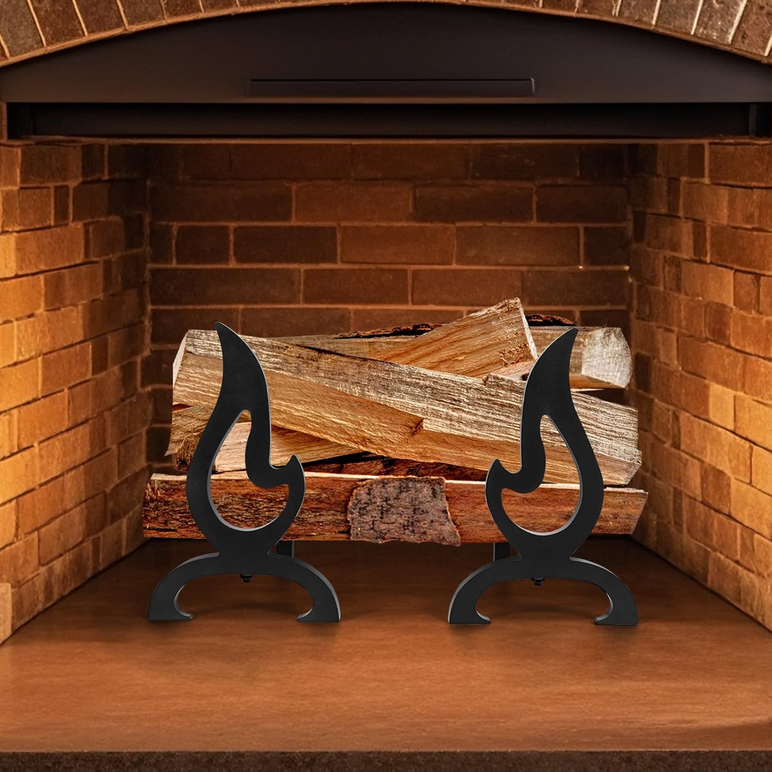 Cast Iron Fireplace Andirons, Decorative Andirons for Wood Burning Fireplaces, Heavy-Duty and Stylish Fire Shape Design