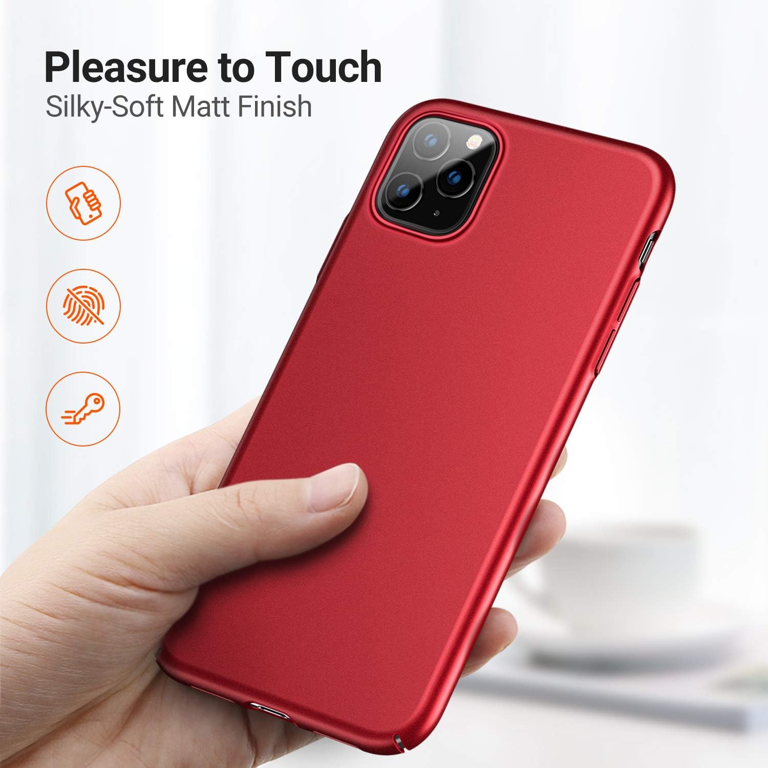 TORRAS Slim Fit Compatible for iPhone 11 Pro Max Case, Ultra Thin Lightweight Silky Smooth Touch Matte Finish Grip Hard Plastic Minimalist Compatible for iPhone 11 Pro Max Cases, Red