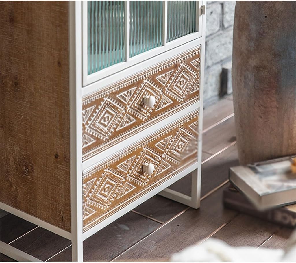 Sideboard Cabinet Retro Carved Living Room Bedroom Wall-Mounted Glass Door Storage Cabinet Restaurant Hotel Drawer Decorative Cabinet Sideboard Cabinet with Drawers