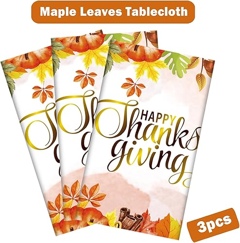 Miniatura 3 de Manteles de otoño de 3 piezas de Acción de Gracias, hoja de arce y calabaza, mantel de otoño para decoración de fiesta de Acción de Gracias,