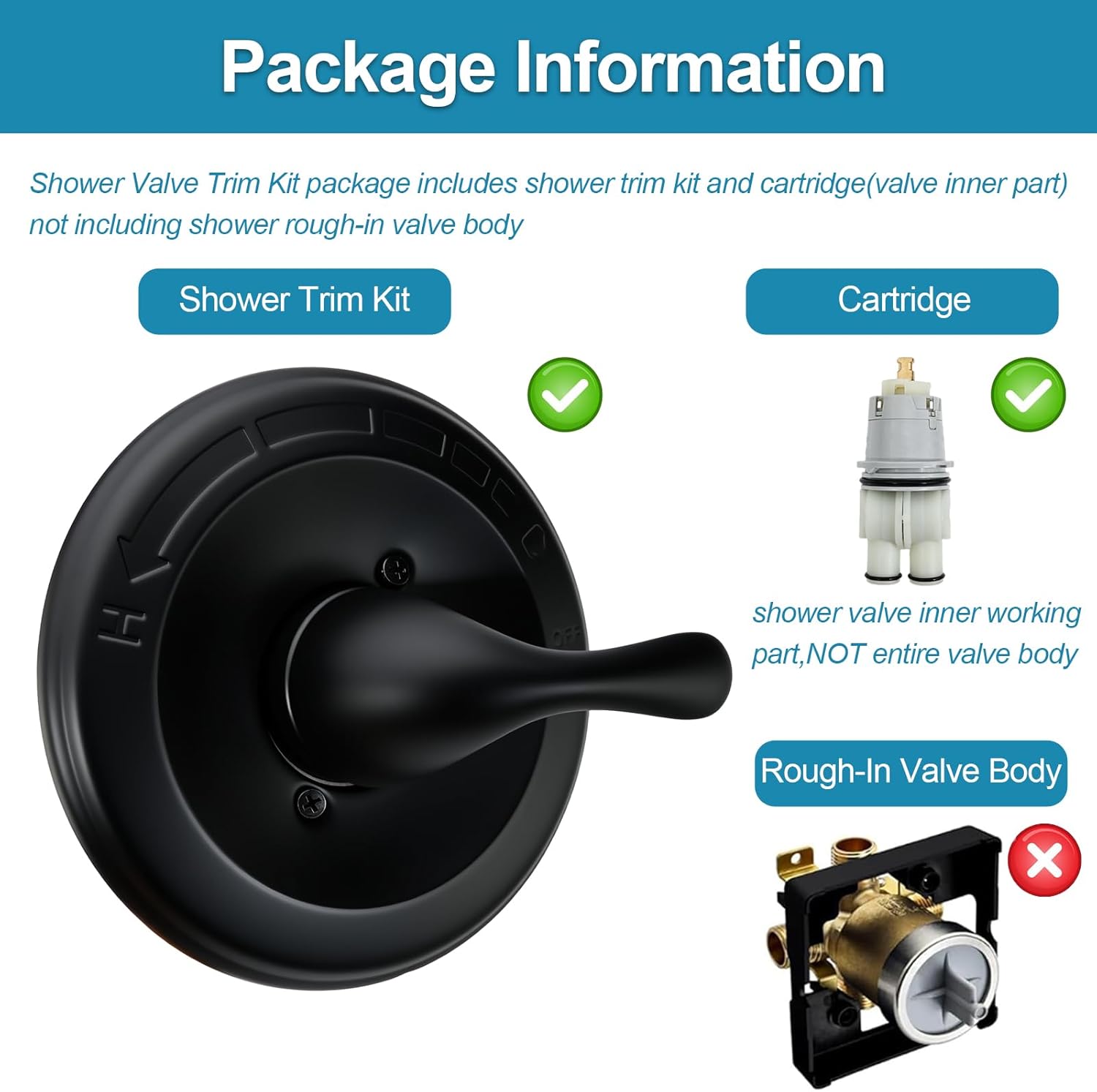 Shower Handle Replacement for Delta 13/14 Series, Single Function Shower Valve Trim Kit with Cartridge Fit for Delta R10000 Rough-in Valve, T13020 Shower Handle, Matte Black