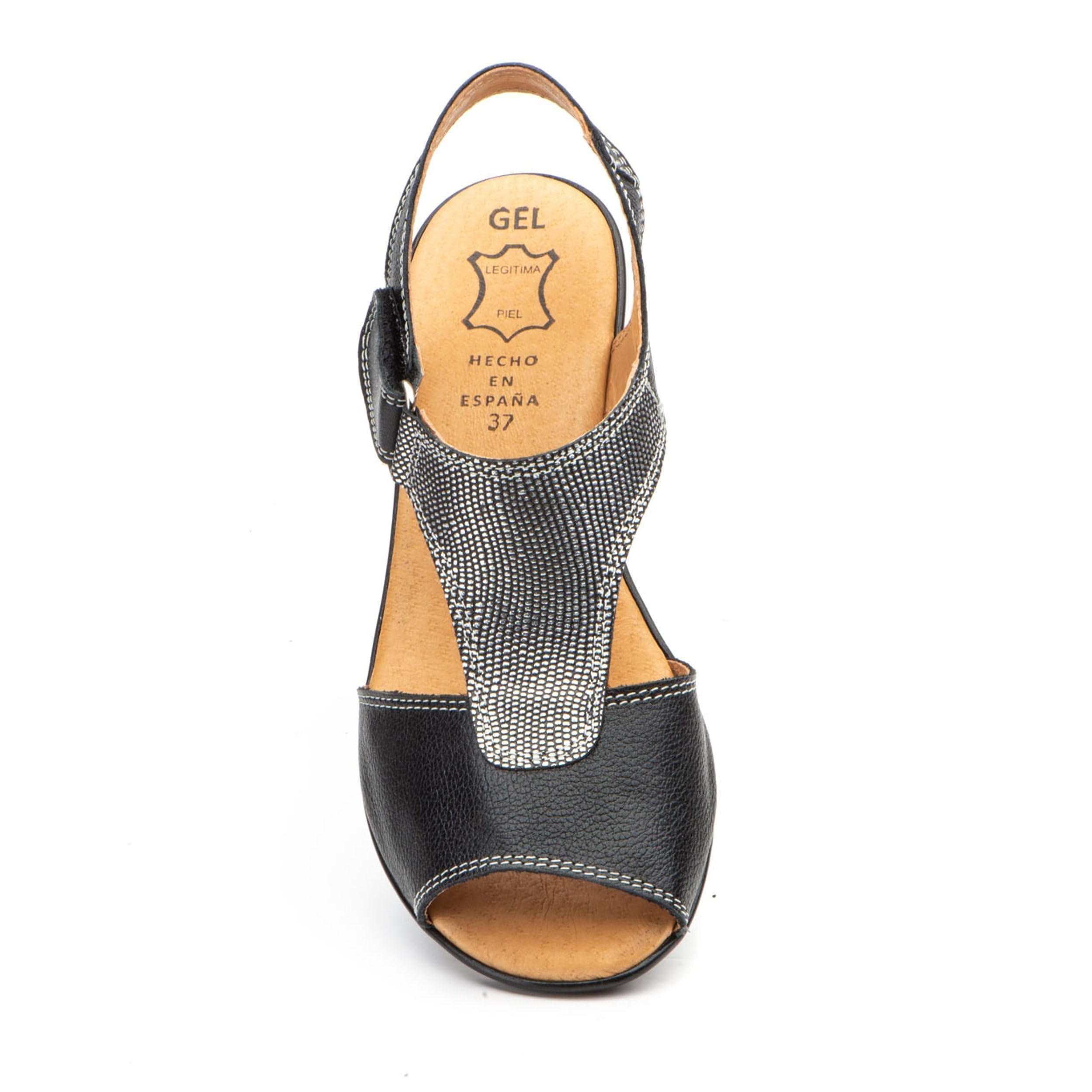 Sandales Femme en Cuir Fabriquées en Espagne, Bride Scratch Ajustable | Semelle Antidérapante en Caoutchouc, Talon Compensé Bas, Chaussures d’Été Confortables pour Marche et Usage Quotidien