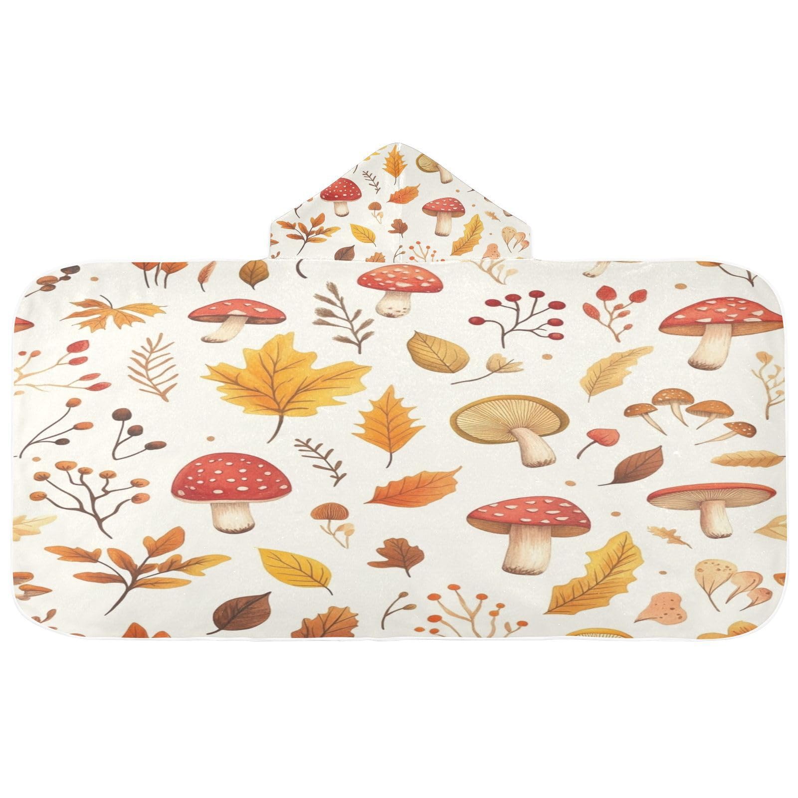 Kigai Leaves Mushroom Hooded Beach Towel for Kids Soft Absorbent Quick Dry Bath Towel with Hood Lightweight Toddler Shower Pool Bath Wrap for Boys Girls