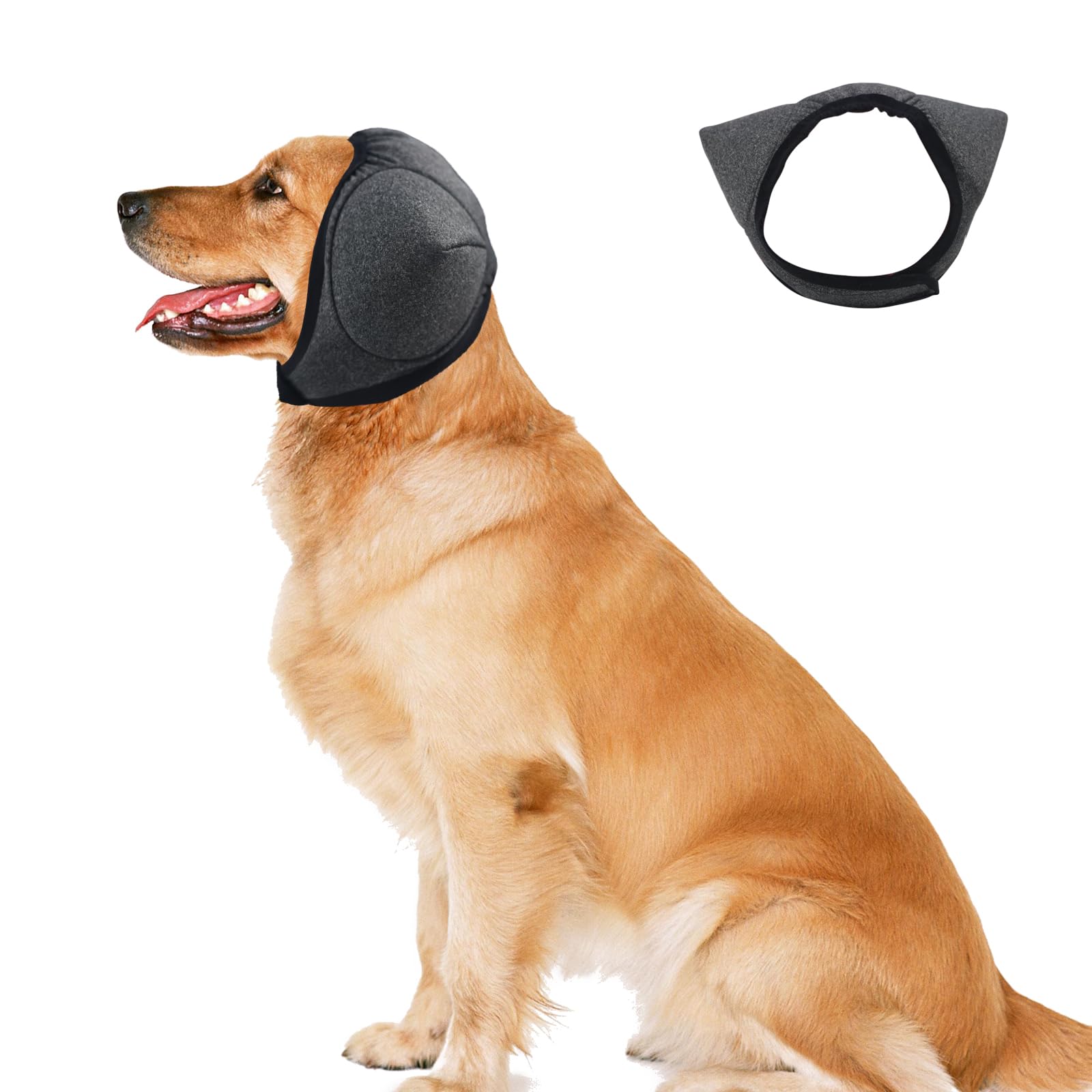 Simple Adjustable Dog Ear Muffs - Shockproof Ear Muffs for Grooming, Noise and Hematoma Relief | Soothing Pet Emotions, Bi-Ear Headband Design (Grey, M)