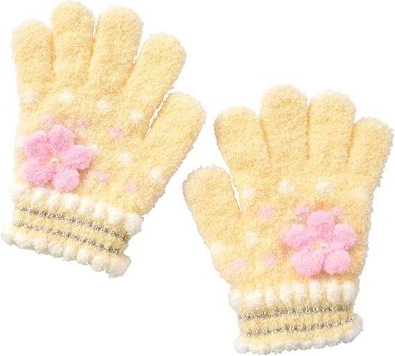 Amazon アリサナ Arisana 手袋 キッズ ニット グローブ 女の子 ジュニア 日本製 ドット フラワー B イエロー 手袋 通販