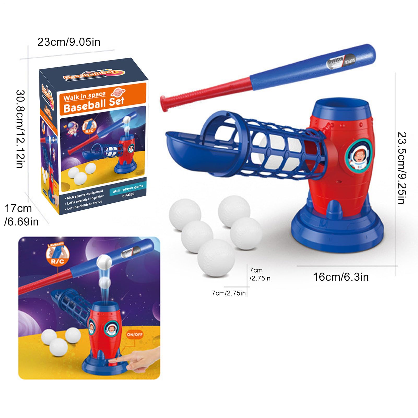 Lanciatore Di Baseball, Funzione Di Controllo Remoto, 1 Set, Set Da Baseball Per Bambini, Giocattolo Per Sport All'aria Aperta, Mazza Retrattile Con Palline, Per Giochi In Cortile E In Famiglia