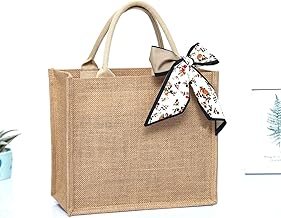 Natural Jute Bag, Waterproof Natural Jute Bag, Portable Jute Shopping Bag, Large Capacity Retro Bag, Canvas Tote Bag, Portable Women's Handbag with a Silk Scarf