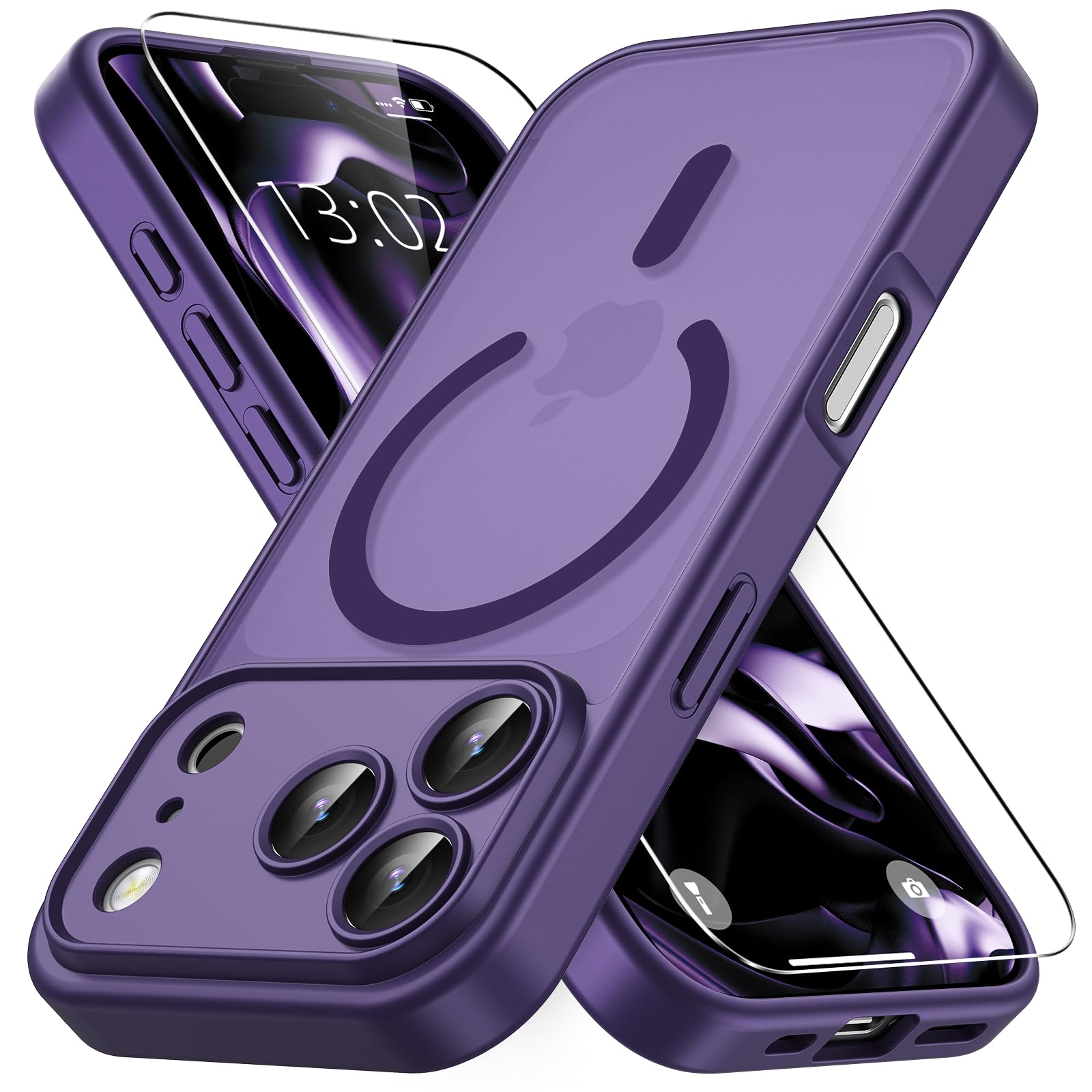 Vansdon Cover Magnetica per iPhone 17 Pro Max con 1 Pezzi Vetro Temperato, Compatibile con Magsafe, Protezione anticaduta di livello militare, Custodia Traslucida Opaca Sottile Antiurto-Viola Profondo