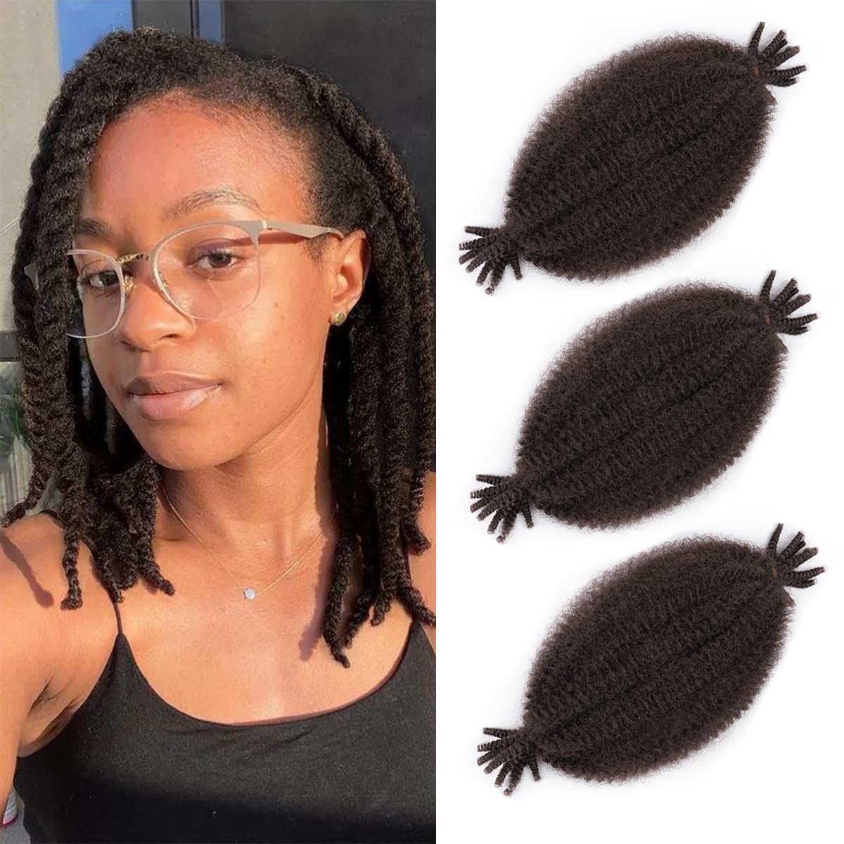 Marley Twist Braiding Hair Bundle,12 Inch 8 Packs Pre Fluffed Marley Hair for Butterfly Soft Locs Spring Afro Twist Hair Bundles (12 Inch,8 Packs,#1B)