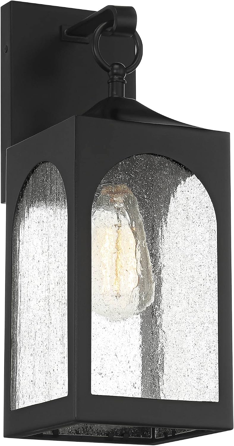 Possini Euro Design Tyne Modern Industrial Outdoor Wall Light Fixture Matte Black Metal Lantern 16" Seedy Glass for Exterior House Porch Patio Outside Deck Garage Yard Front Door Garden Home