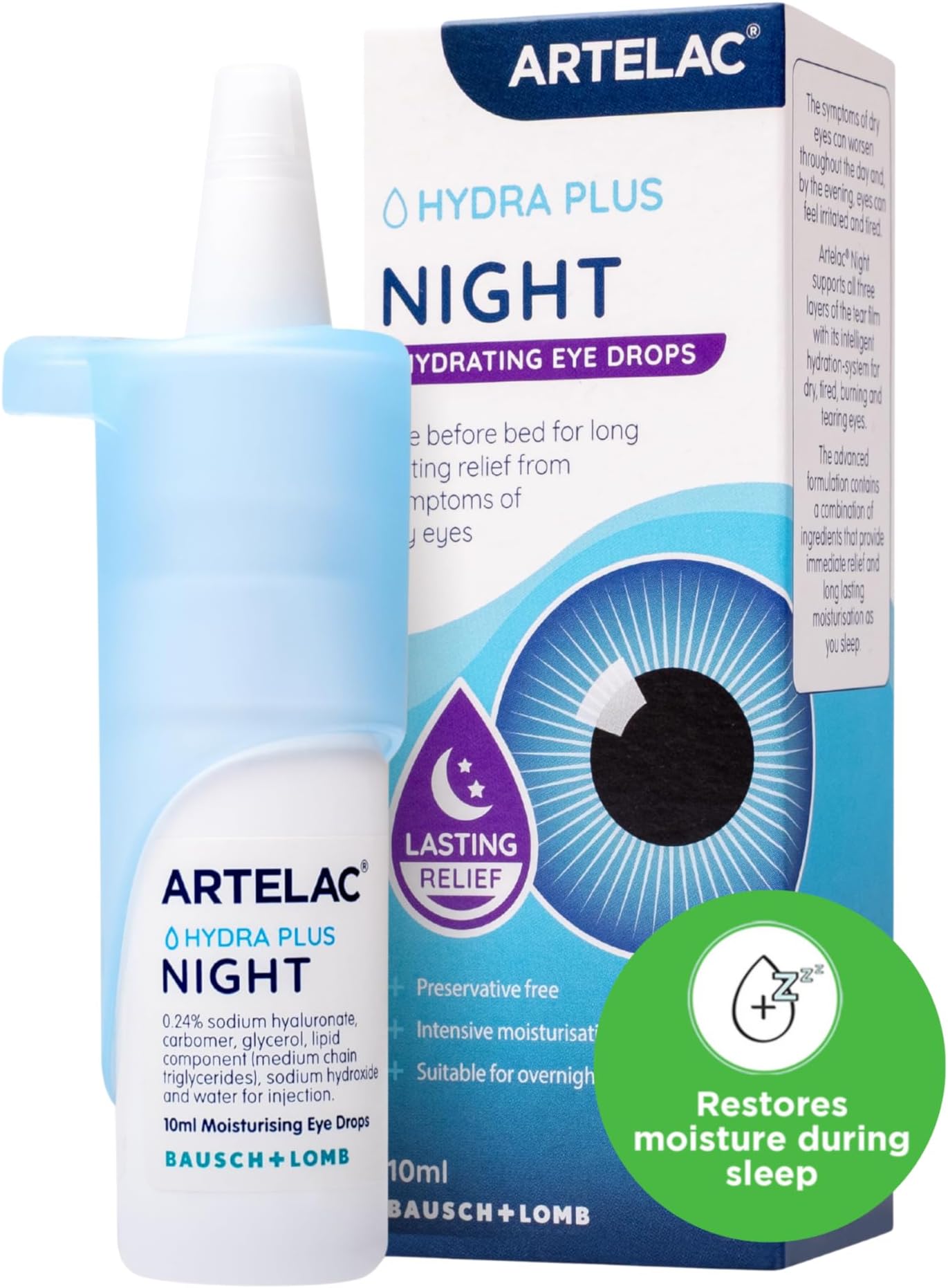 Night Eye Drops, Symptom Relief for Tired, Dry, Stressed, Gritty, Burning and Tearing Eyes, Preservative Free and Restores Moisture During Sleep, 10ml
