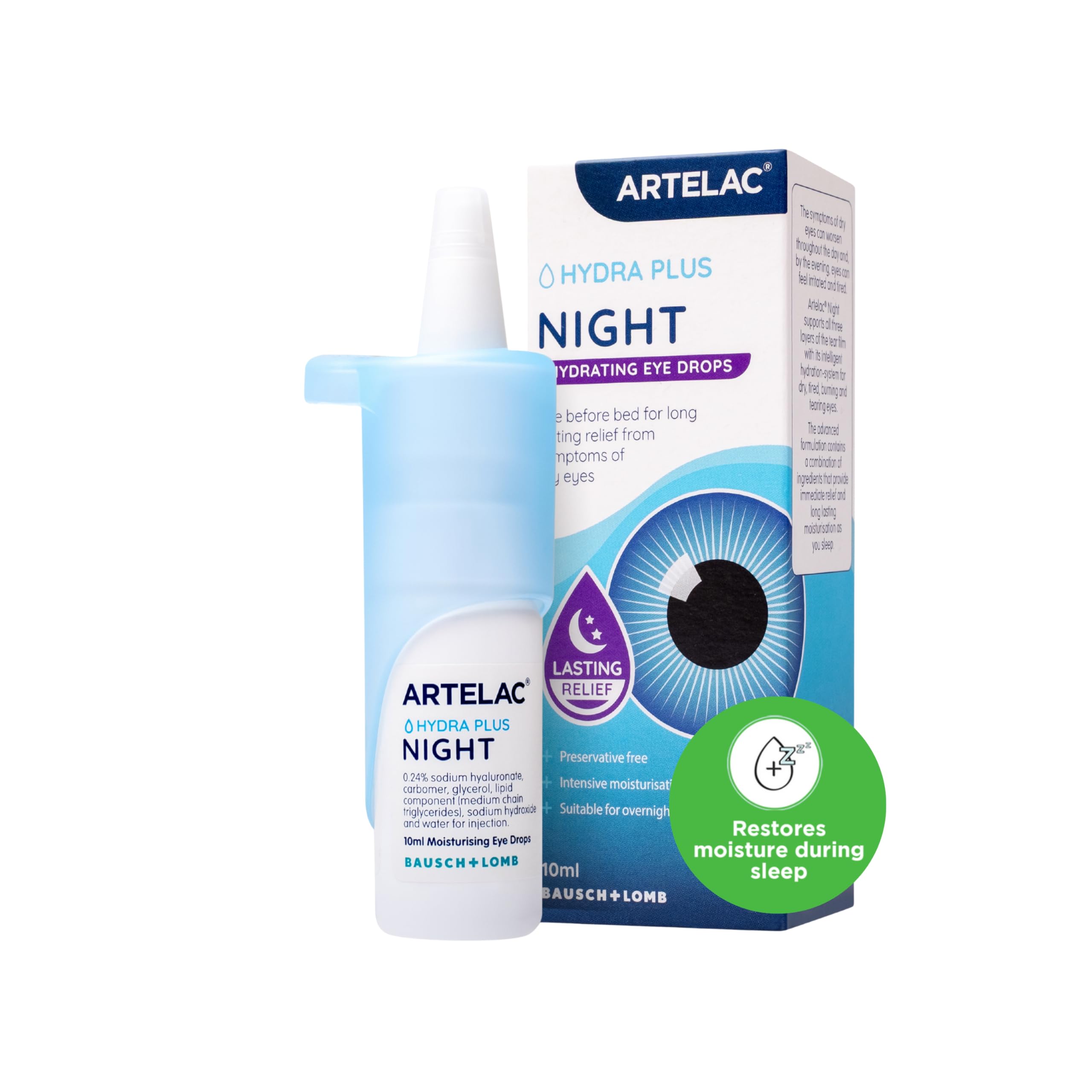 Artelac Night Eye Drops, Symptom Relief for Tired, Dry, Stressed, Gritty, Burning and Tearing Eyes, Preservative Free and Restores Moisture During Sleep, 10ml