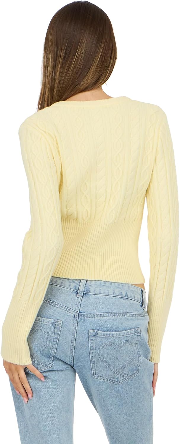 Forever 21 Women’s Cable Knit Fitted Cardigan – Classic Long Sleeve Button Front Sweater for Everyday Layering