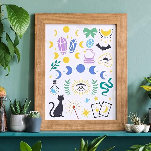 Miniatura 4 de FINGERINSPIRE Plantilla de tablero mágico de 11.7 x 8.3 pulgadas, plantillas mágicas de bruja para manualidades, plantilla Wicca reutilizable de