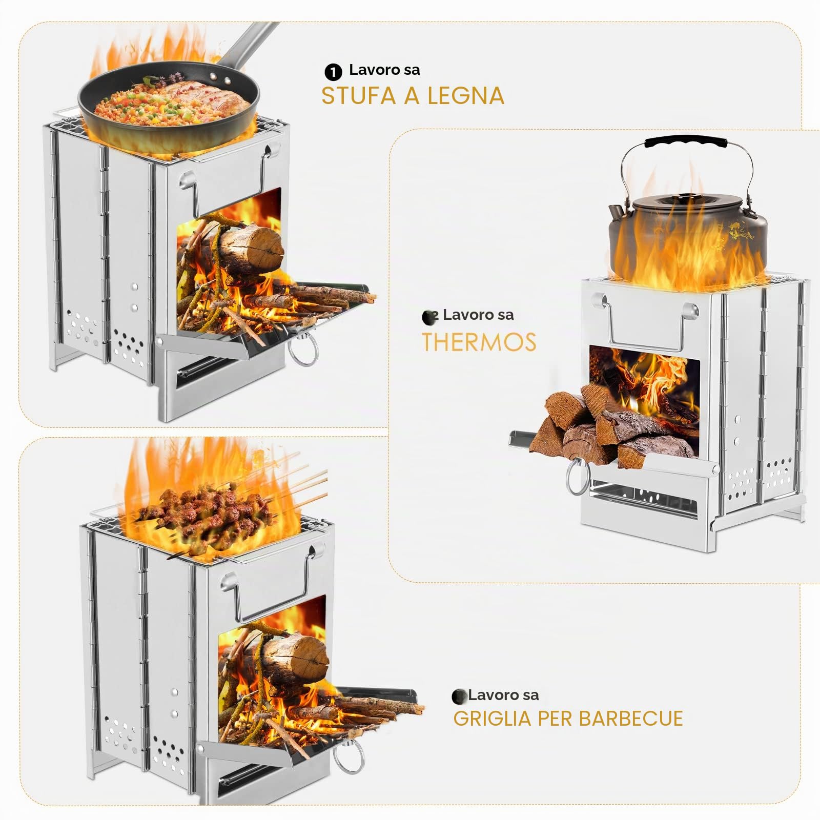 Lixada Campeggio Stufa In Acciaio Inox Pieghevole Zaino Stufa A Legna Mini Barbecue Grill con Borsa Da Trasporto per Campeggio Escursionismo Cucina