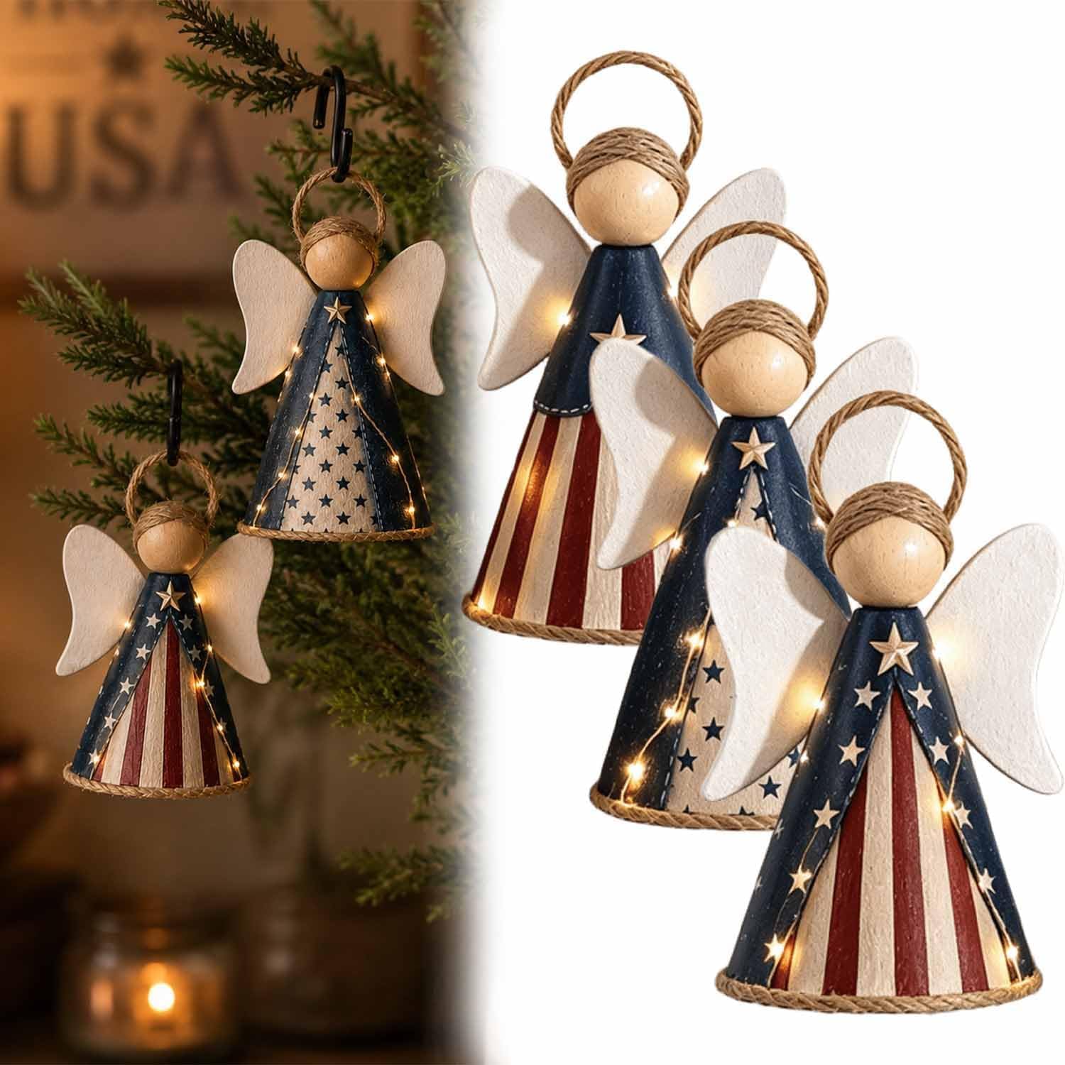 Plateau décoratif plusieurs niveaux rustique avec lumières LED Noël