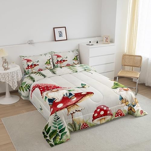 Miniatura 10 de Juego de edredón de gnomo floral de tulipán, tamaño King, juego de ropa de cama de flores de tulipán de primavera, decoración de dormitorio, relleno