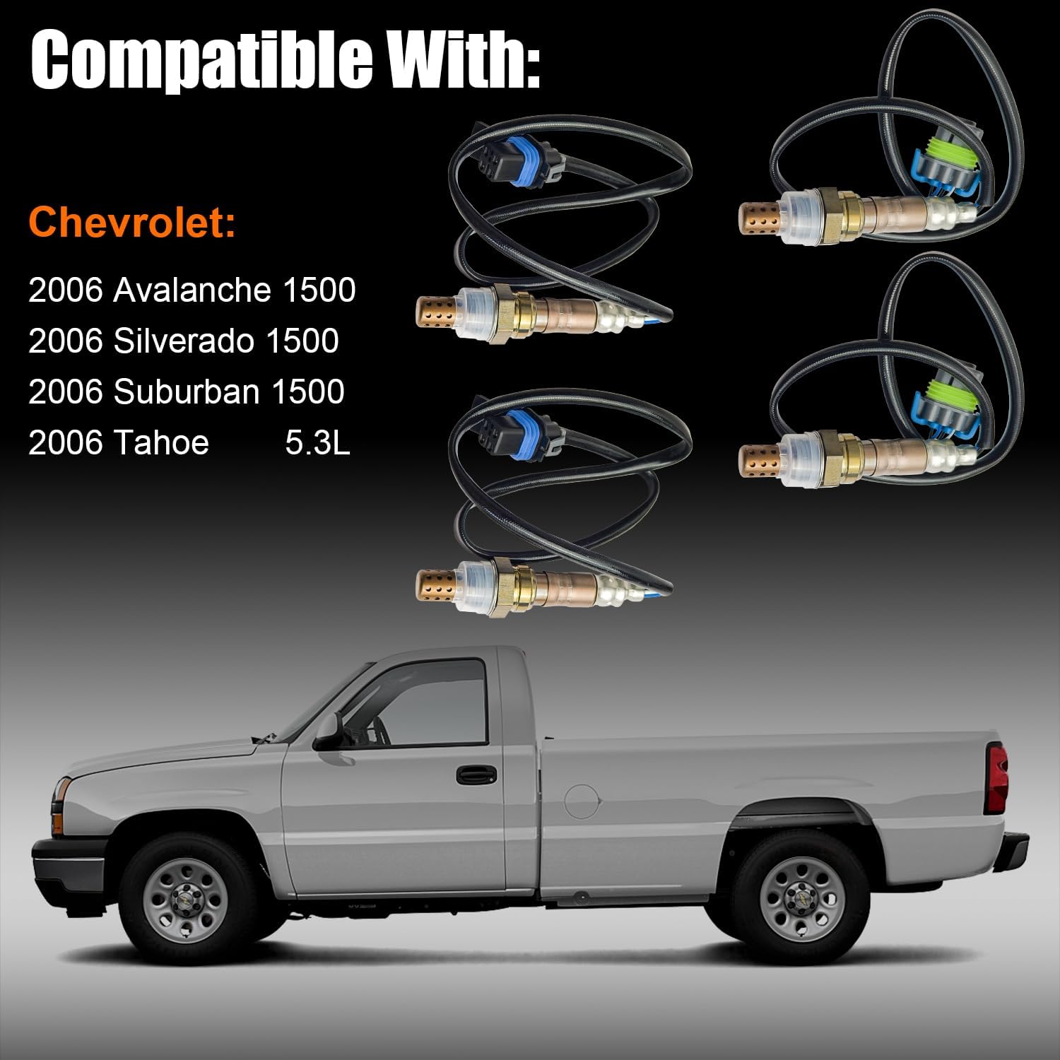 4pc Upstream & Downstream O2 Oxygen Sensor Fit for 2006 Chevy Avalanche 1500 Silverado 1500 Suburban 1500 Tahoe 5.3L, Oxygen O2 Sensor Replaces OE# 234-4087 234-4251