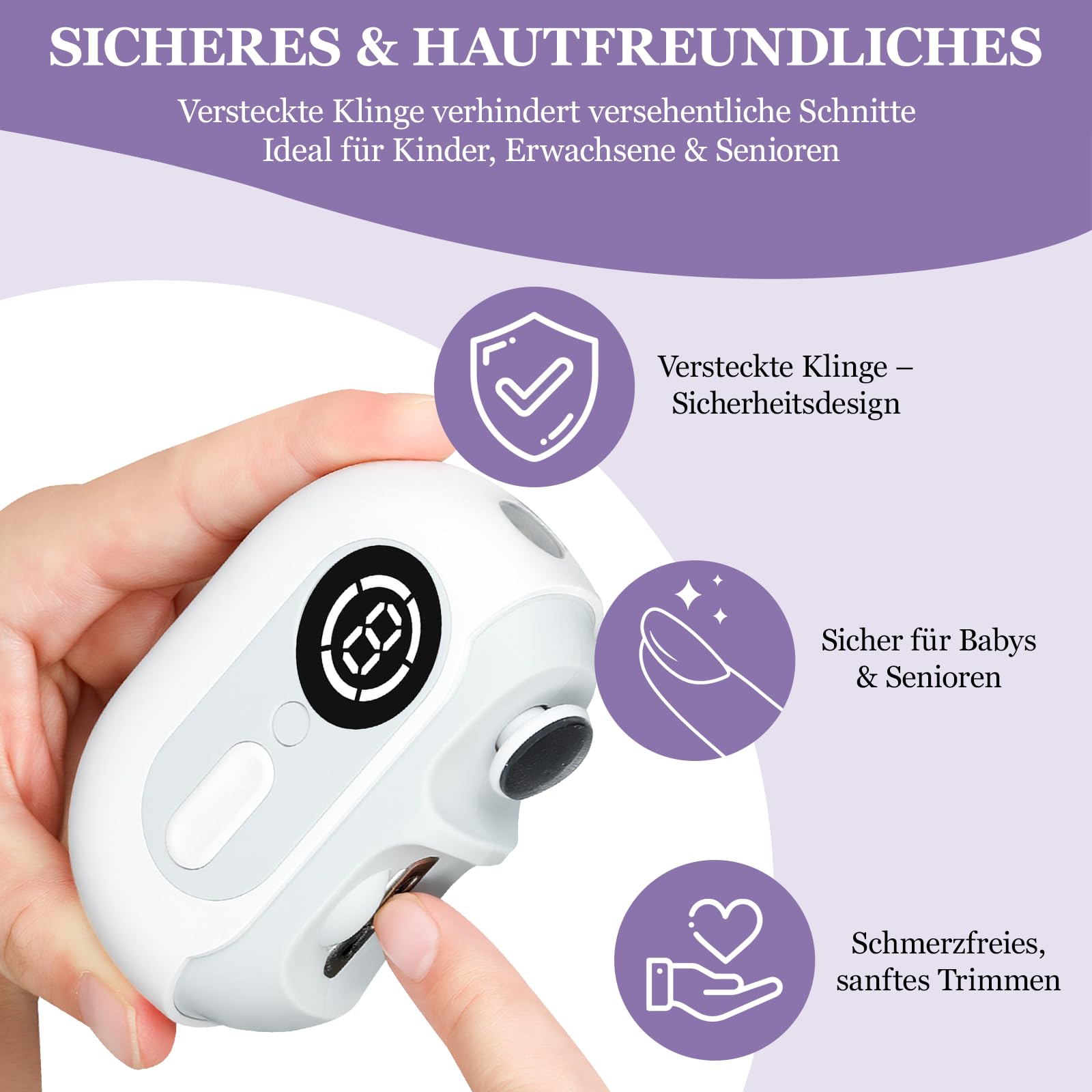 Elektrischer Nagelknipser, 4-in-1 Automatischer Nageltrimmer und Polierer mit LED-Licht & Nagel-Aufbewahrungsbox, USB-Aufladbares Elektrisches Nagelfeile mit 3 Geschwindigkeitsstufen für Babys
