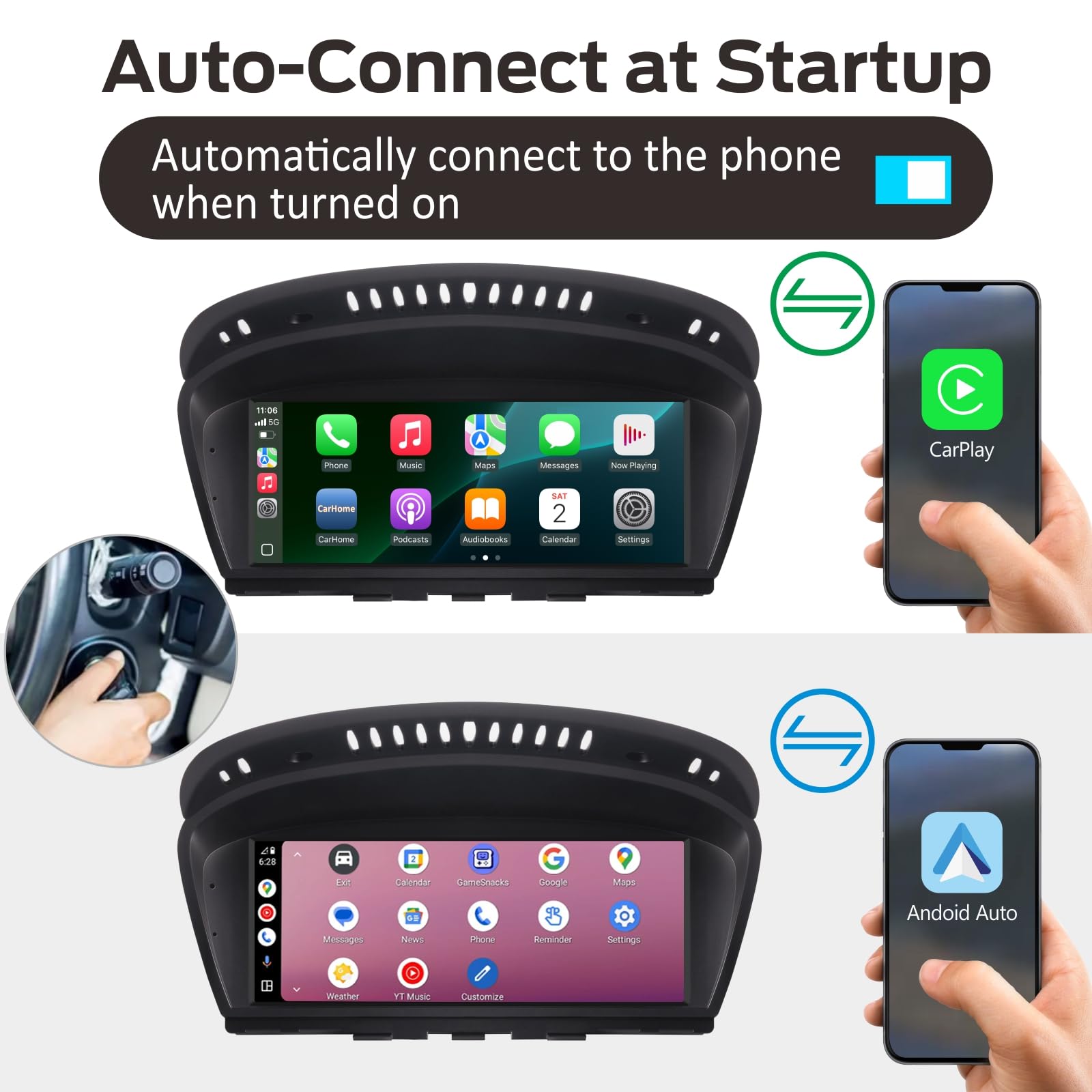 Fast Boot Linux Radio samochodowe kompatybilne z BMW serii 3/5 E60 E61 E63 E64 E90 E91 E92 (2005-2008) CCC iDrive Upgrade | Bluetooth / Wireless CarPlay/Android Auto | Retains Kontrole OEM