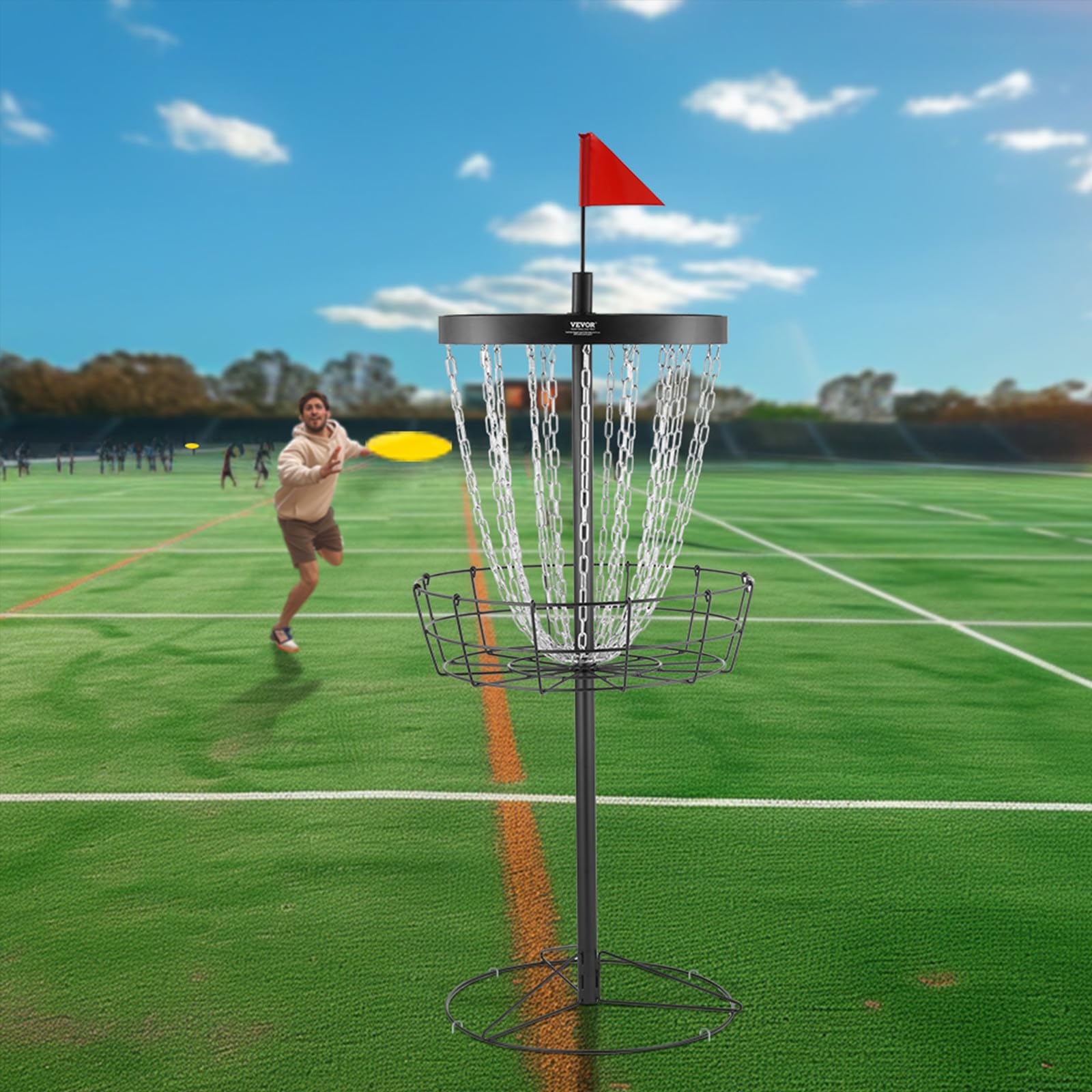 VEVOR Canasta de Golf con Disco de 24 Cadenas Objetivo de Golf con Disco de Acero Portátil Canasta de Golf con Disco con 6 Discos Equipo de Entrenamiento Profesional para Interior y Exterior, Negro