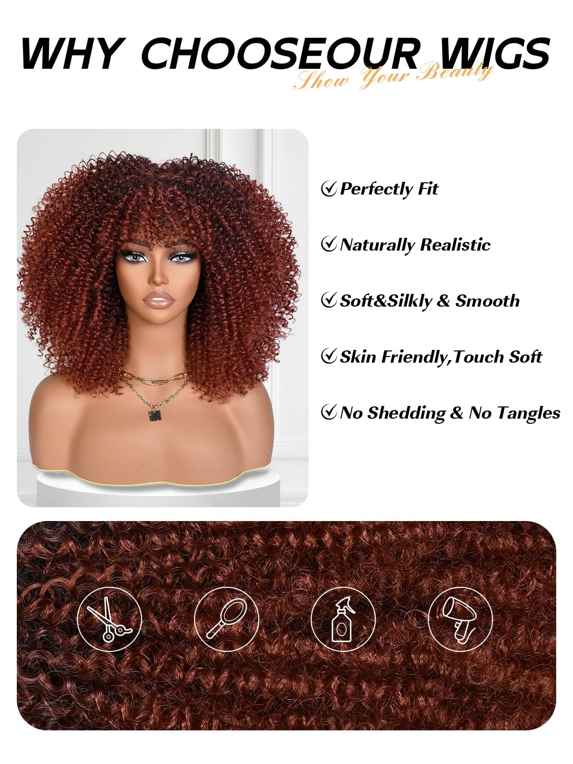 14 Inch Afro Curly Synthetic Wig with Bangs
