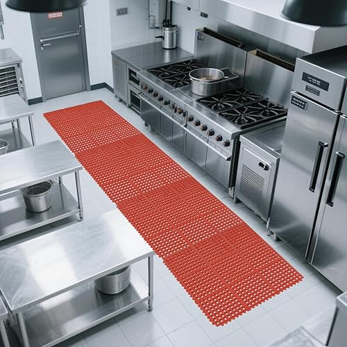 Vista 41 de ROVSUN Tapete de goma entrelazado resistente de 36 x 36 pulgadas, tapete comercial antideslizante con orificios de drenaje, diseño antifatiga